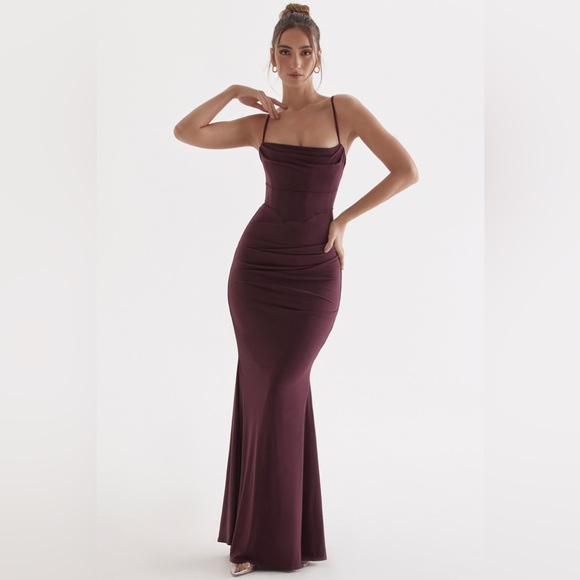 House of CB ‘Milena’ Dark Cherry Corset Maxi Dress NWOT - Picture 12 of 17